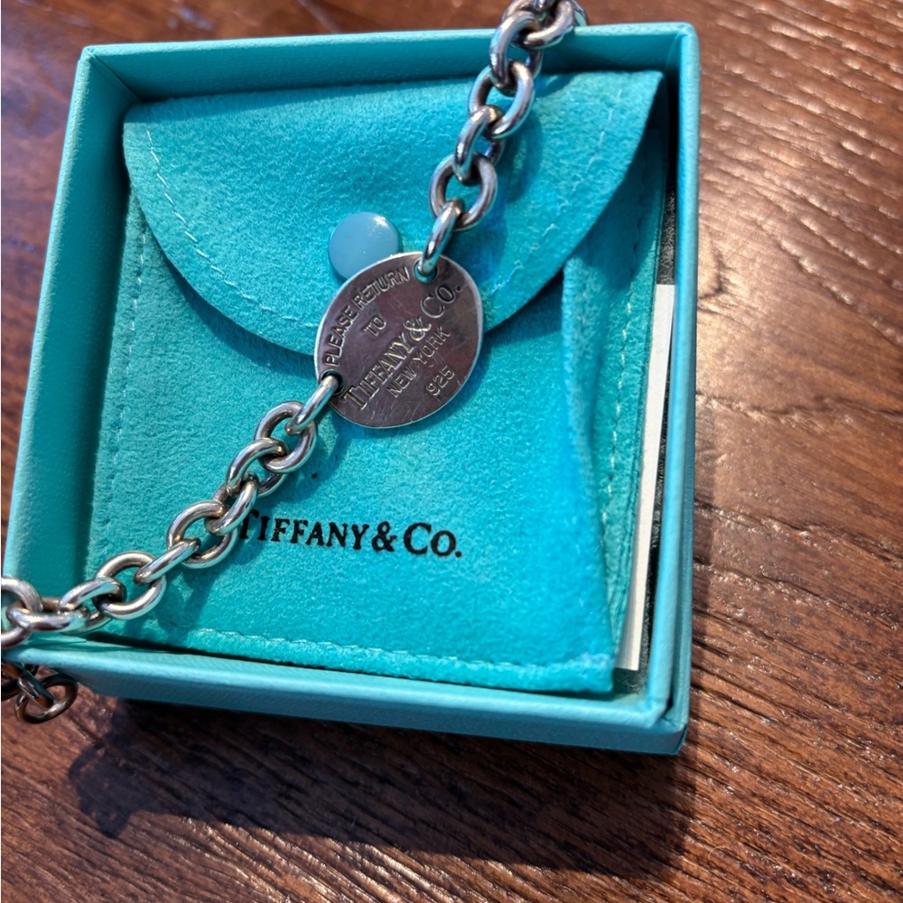 Tiffany & Co. Silver Oval Tag Bracelet approximately 7 inches